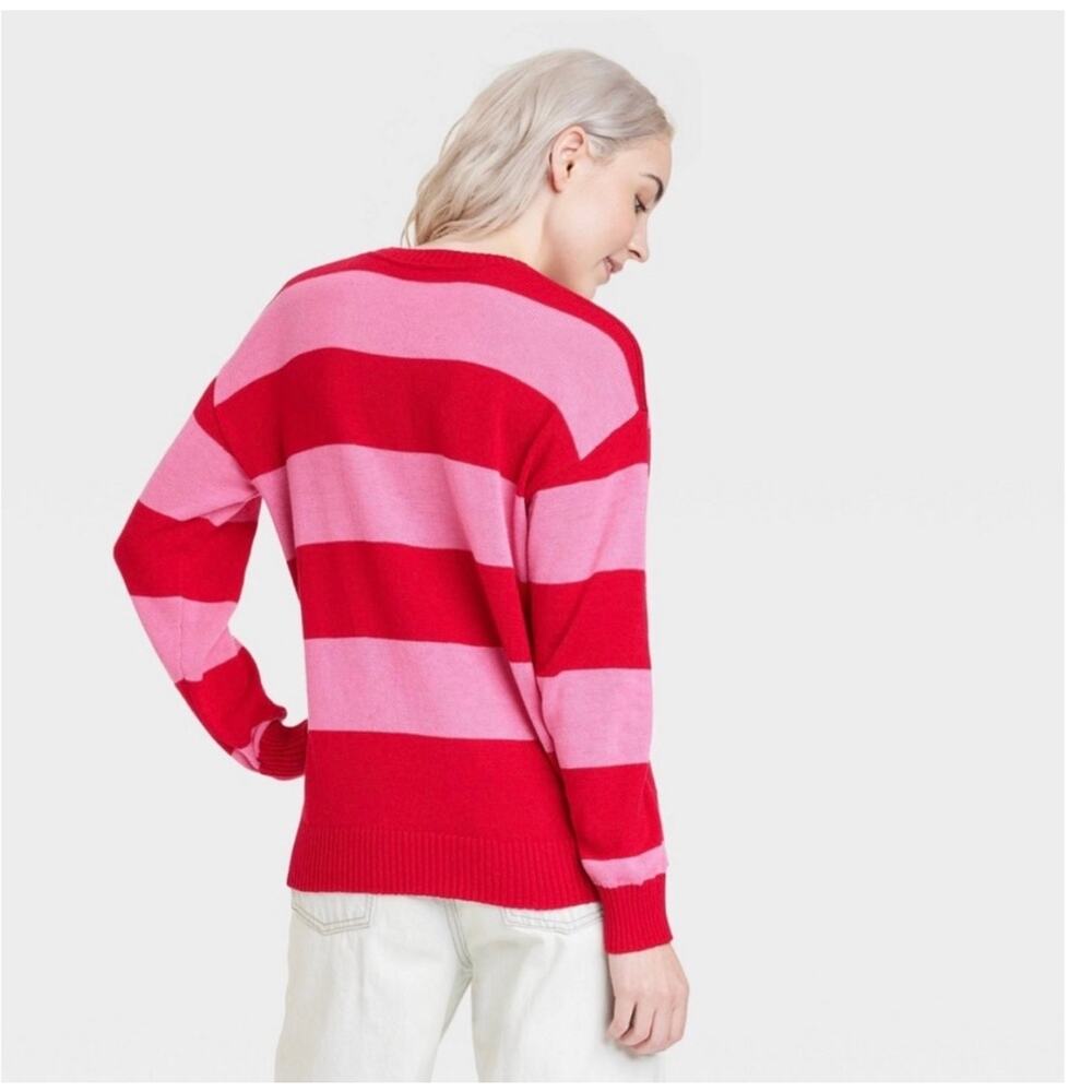 Hello Kitty Red & Pink Striped Sweater, Medium - Picture 3 of 7